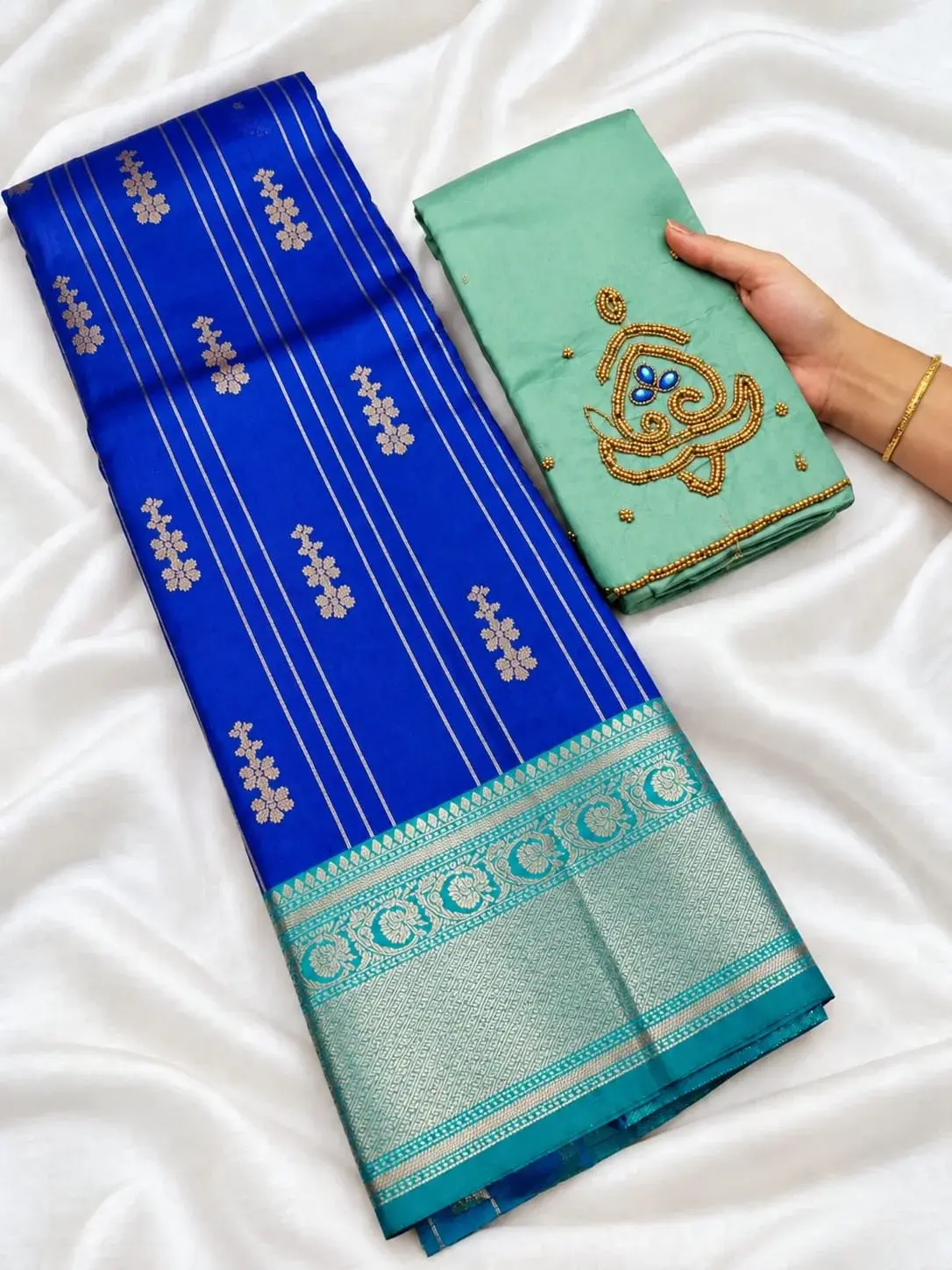 Rich Blue Kanchi Silk with Rich Tissue